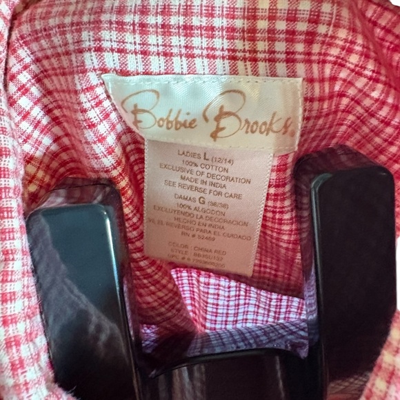 Vintage Bobbie Brooks Short Sleeve Woman's Button up Beach Them Red Plaid LARGE - Picture 4 of 6